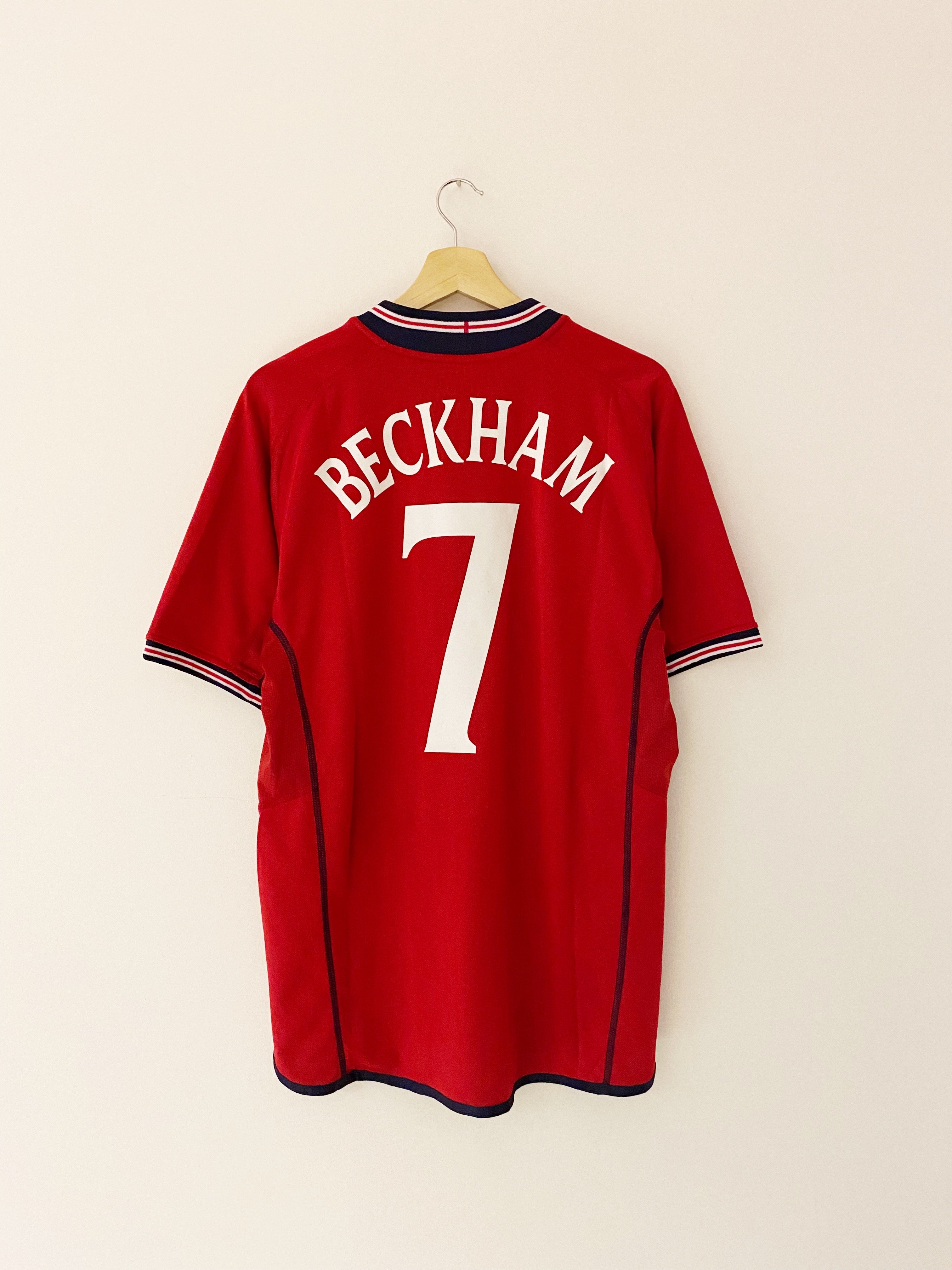 England World Cup 2002 Away Jersey #7 Beckham Umbro Red Shirt Size L Retro  Vtg