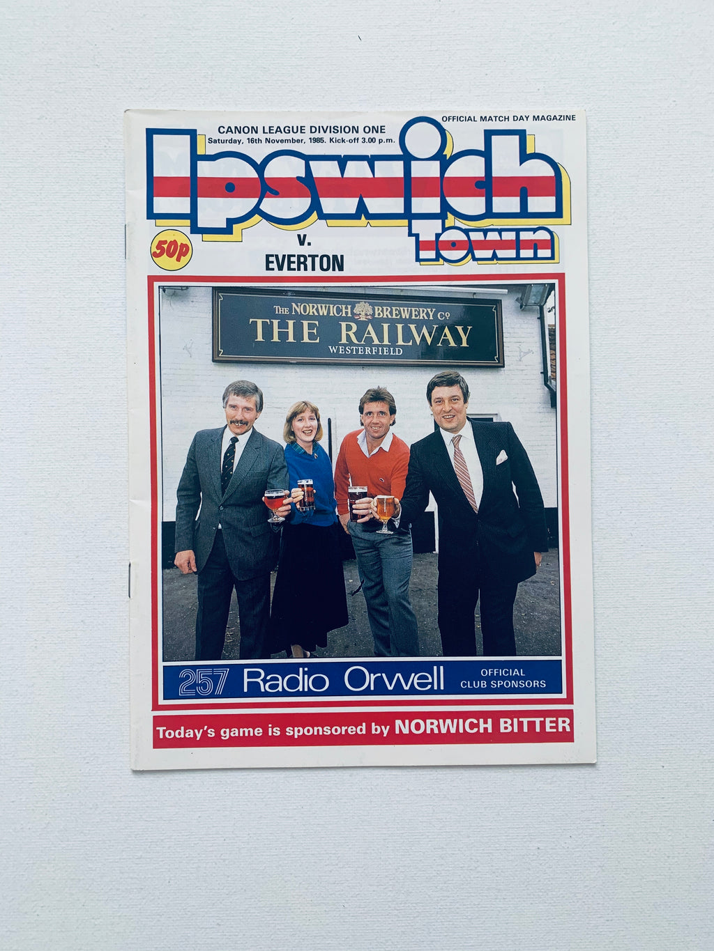 Programme du match Ipswich contre Everton 1985