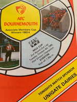 Programme de la journée de la Milk Cup Bournemouth contre Everton 1985