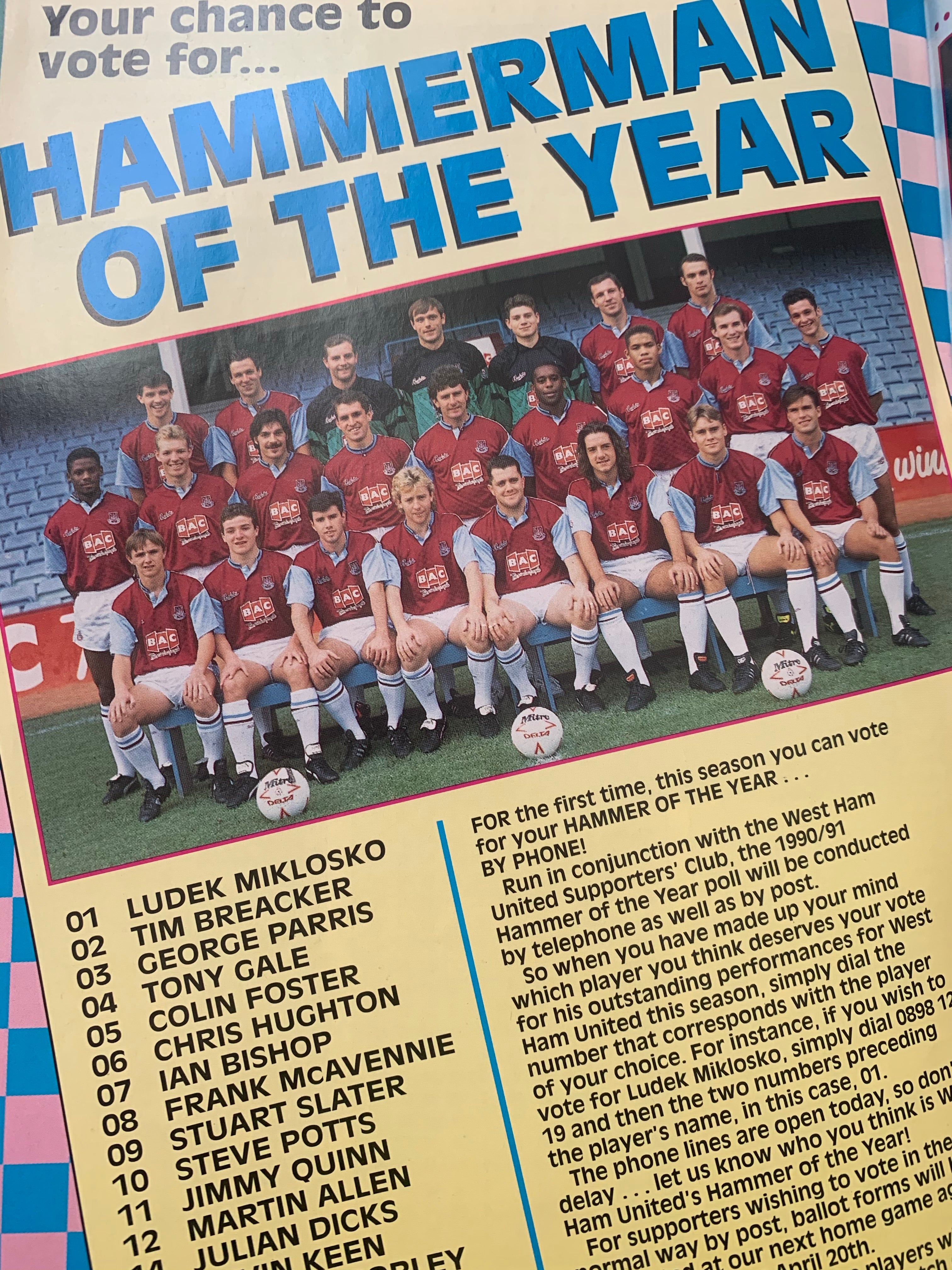 1991 Programa del día del partido West Ham v Barnsley