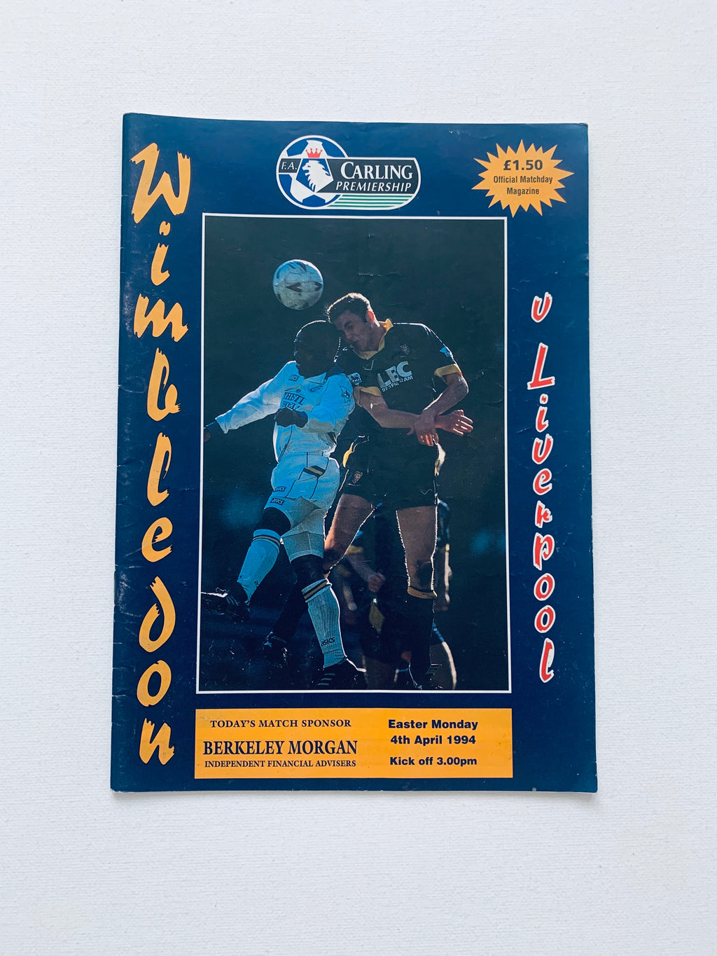 Programa de la jornada de Wimbledon-Liverpool de 1994